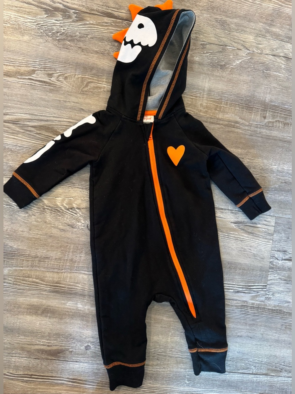 Cat & Jack Black and Orange Dinosaur Bones Hooded One-Piece
